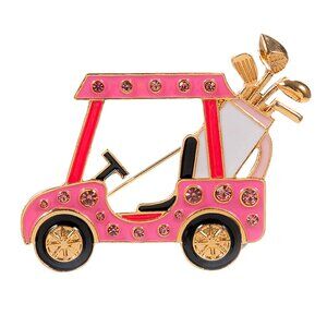 Pink Golf Cart Brooch – Glam Enamel Pin with Rhinestones